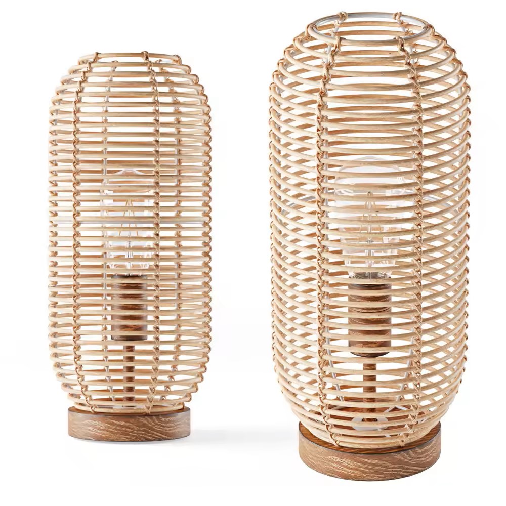 High Quality Rattan Table Lamp With Wooden Base