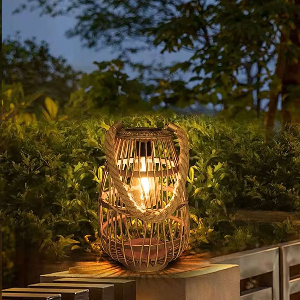 Natural Rattan Solar Garden Lights