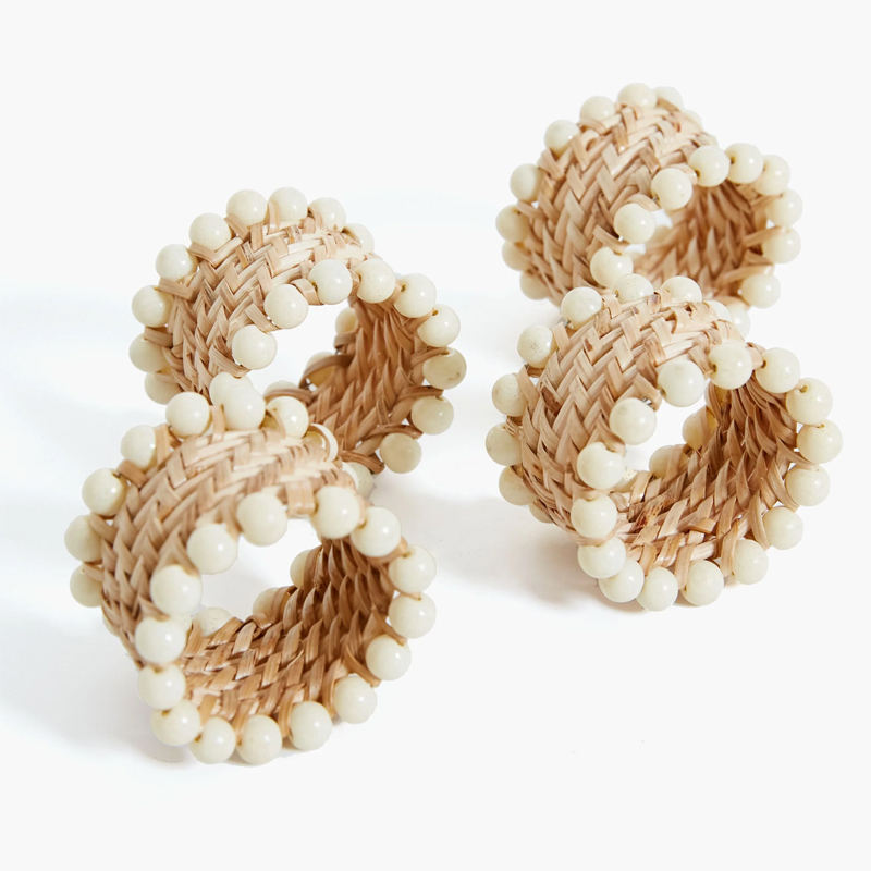 Vòng khăn ăn mây đan đính hạt - napkin ring