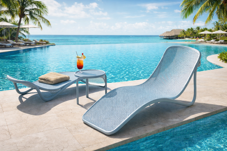 Ghế hồ bơi dáng cong đẹp cho khách sạn, resort